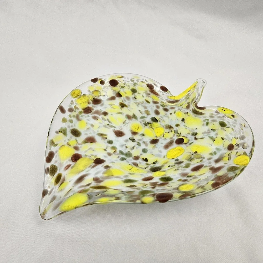 Vtg Murano Glass Confetti Leaf Candy Dish Trinket Bowl Italian Hand Blown